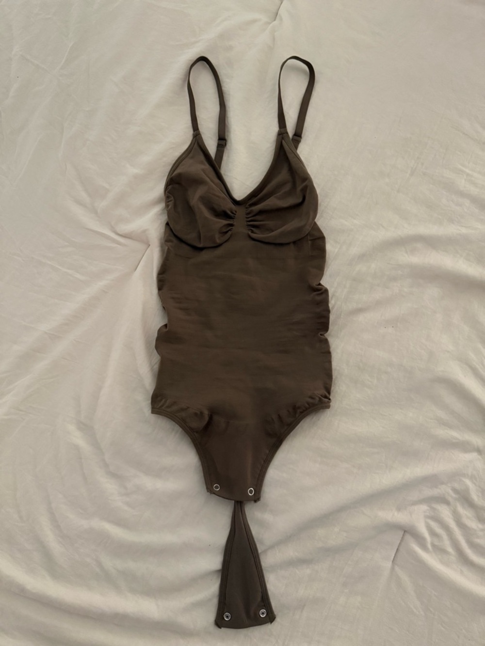 Brown Ruched Bodysuit with Adjustable Straps